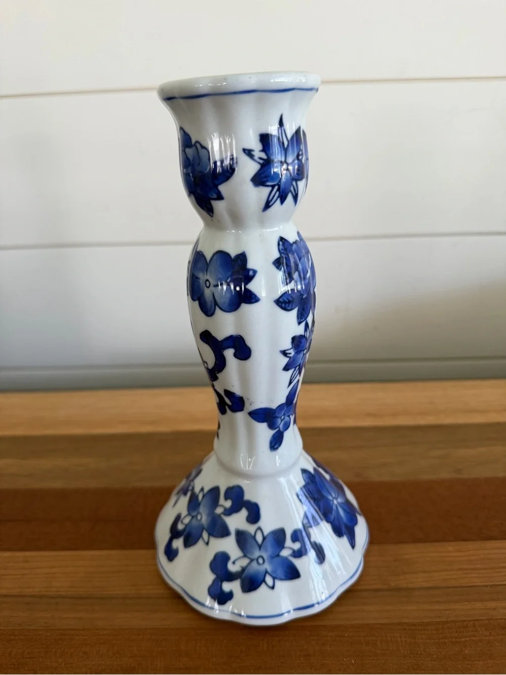 Vintage Candle Holder Cobalt Blue Porcelain Floral Design